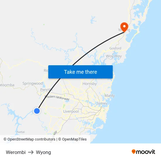 Werombi to Wyong map