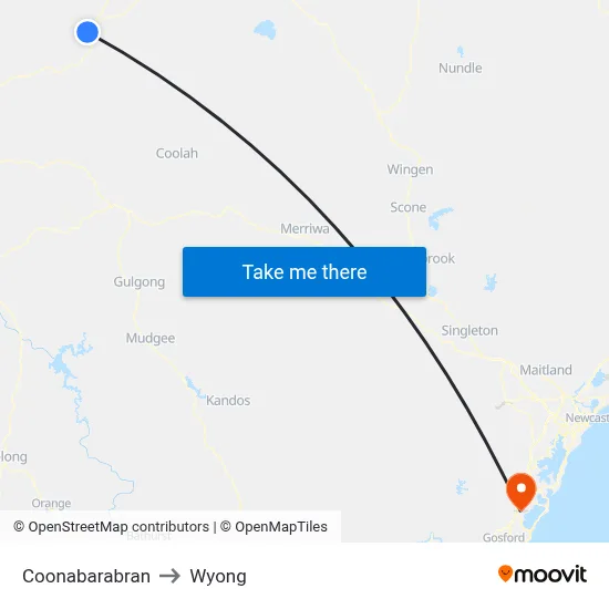 Coonabarabran to Wyong map