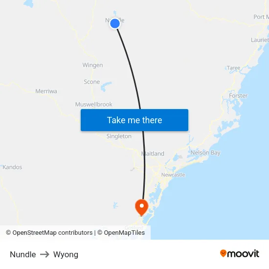 Nundle to Wyong map