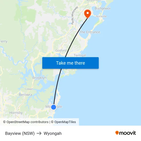Bayview (NSW) to Wyongah map