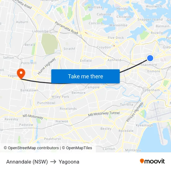 Annandale (NSW) to Yagoona map