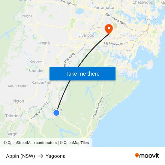Appin (NSW) to Yagoona map