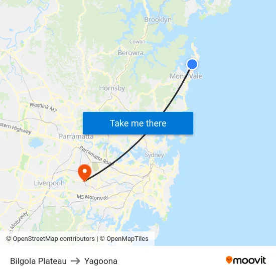 Bilgola Plateau to Yagoona map