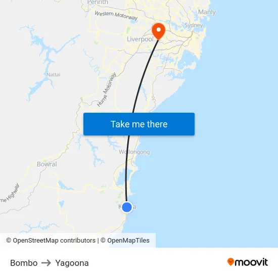 Bombo to Yagoona map