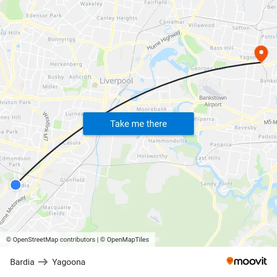 Bardia to Yagoona map