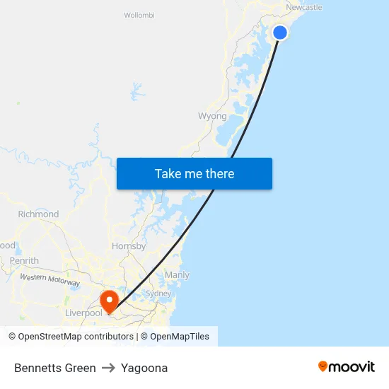 Bennetts Green to Yagoona map
