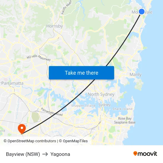 Bayview (NSW) to Yagoona map