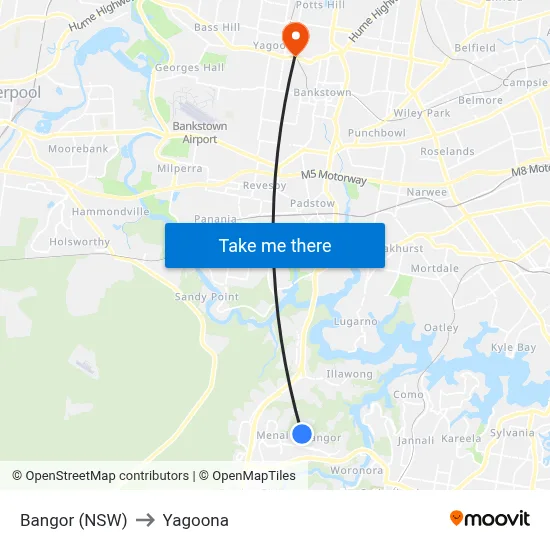 Bangor (NSW) to Yagoona map