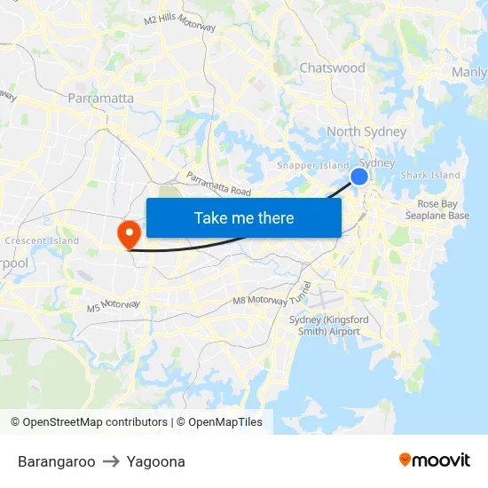 Barangaroo to Yagoona map
