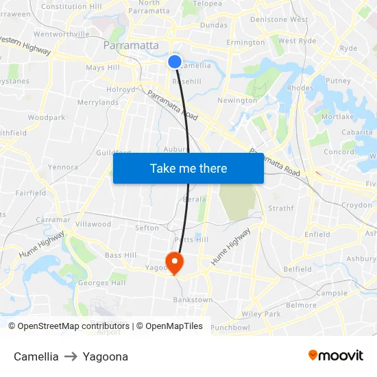 Camellia to Yagoona map