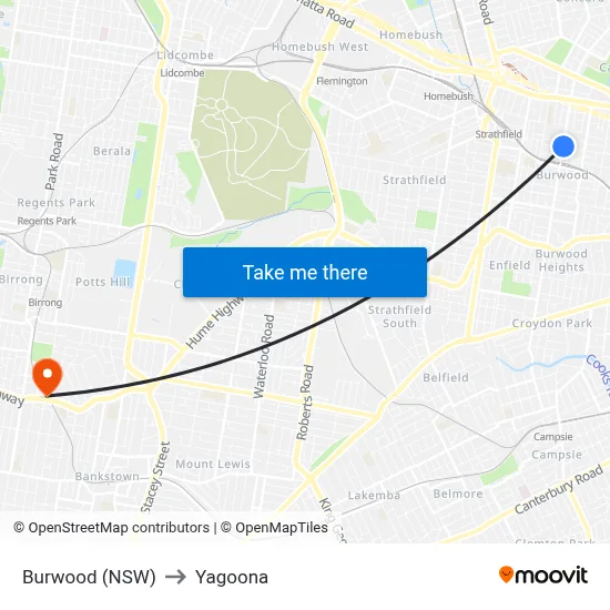 Burwood (NSW) to Yagoona map