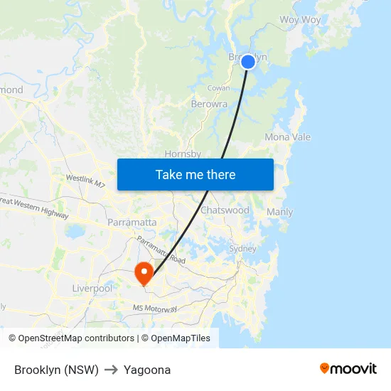Brooklyn (NSW) to Yagoona map