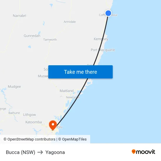 Bucca (NSW) to Yagoona map