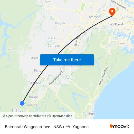 Balmoral (Wingecarribee - NSW) to Yagoona map
