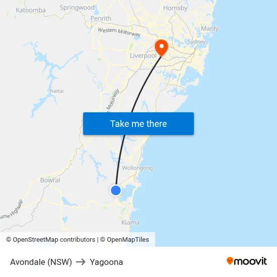 Avondale (NSW) to Yagoona map