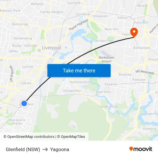 Glenfield (NSW) to Yagoona map