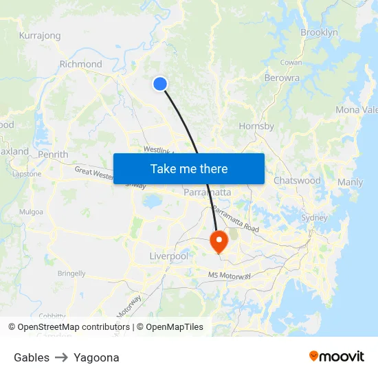 Gables to Yagoona map