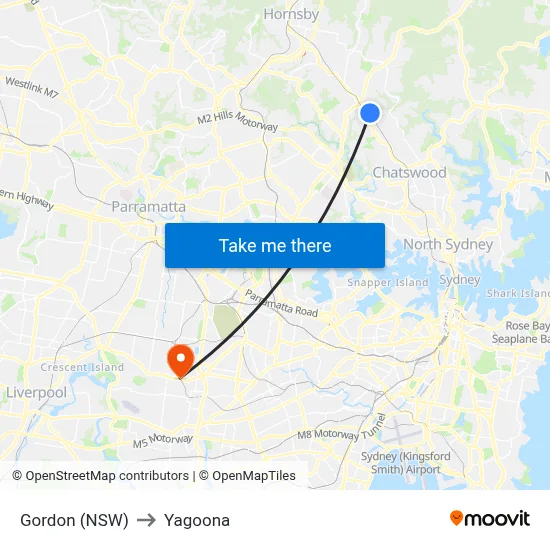 Gordon (NSW) to Yagoona map