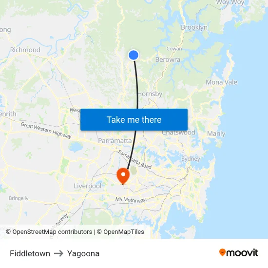 Fiddletown to Yagoona map