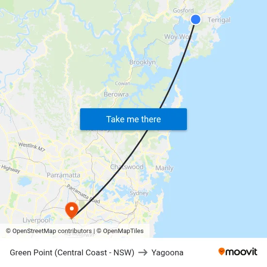 Green Point (Central Coast - NSW) to Yagoona map