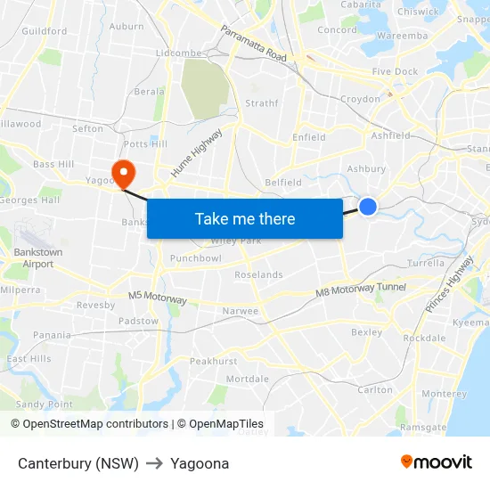 Canterbury (NSW) to Yagoona map