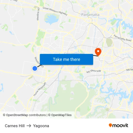 Carnes Hill to Yagoona map