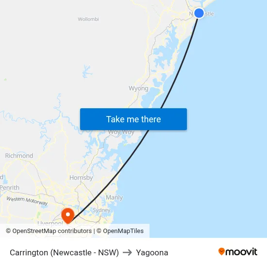 Carrington (Newcastle - NSW) to Yagoona map