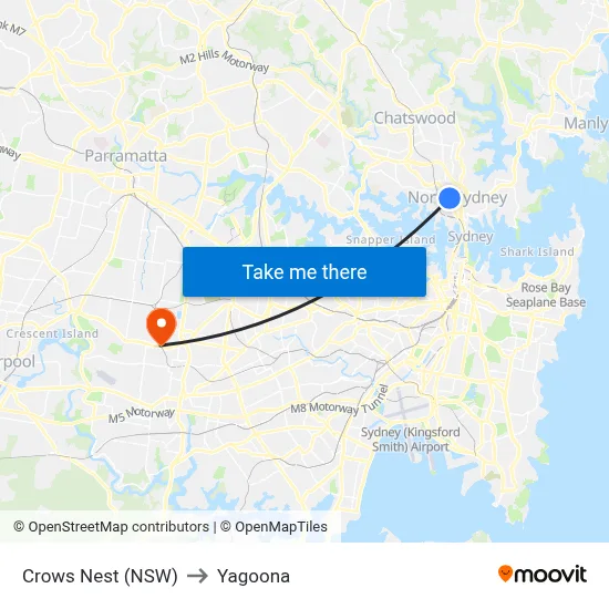 Crows Nest (NSW) to Yagoona map