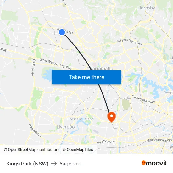 Kings Park (NSW) to Yagoona map