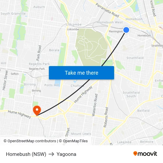Homebush (NSW) to Yagoona map