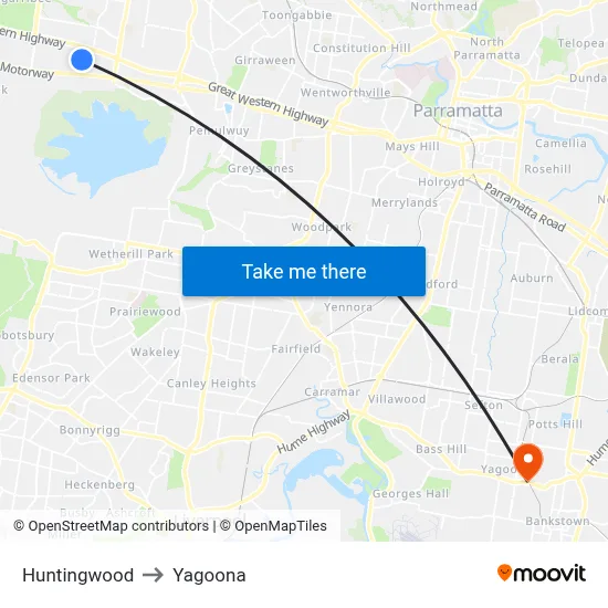 Huntingwood to Yagoona map