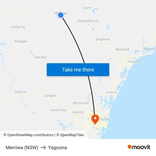 Merriwa (NSW) to Yagoona map