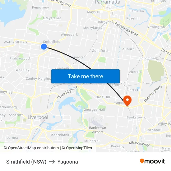 Smithfield (NSW) to Yagoona map