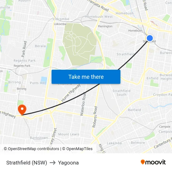 Strathfield (NSW) to Yagoona map