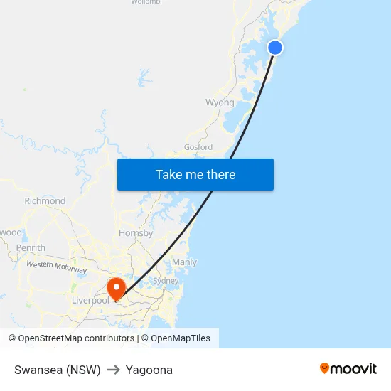 Swansea (NSW) to Yagoona map