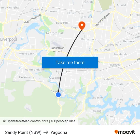 Sandy Point (NSW) to Yagoona map