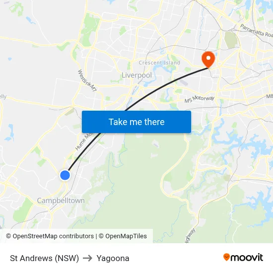 St Andrews (NSW) to Yagoona map