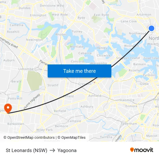 St Leonards (NSW) to Yagoona map