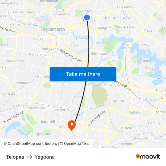 Telopea to Yagoona map
