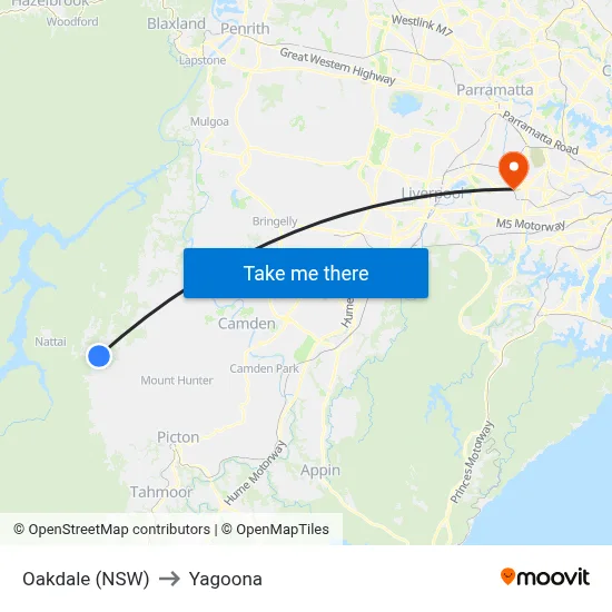 Oakdale (NSW) to Yagoona map