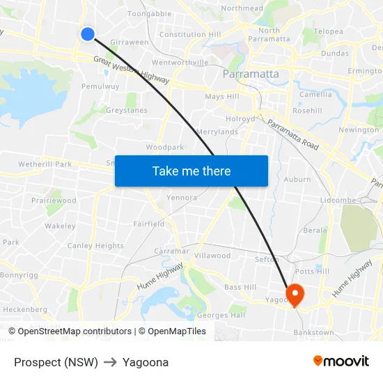 Prospect (NSW) to Yagoona map