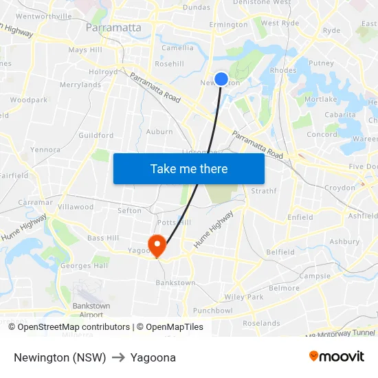 Newington (NSW) to Yagoona map