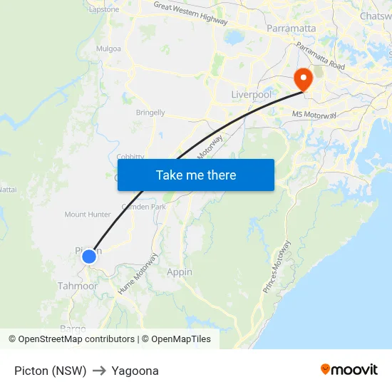 Picton (NSW) to Yagoona map