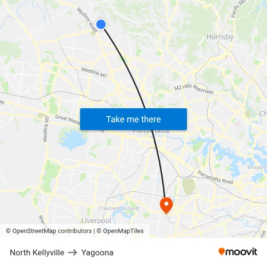 North Kellyville to Yagoona map