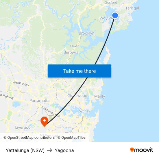 Yattalunga (NSW) to Yagoona map