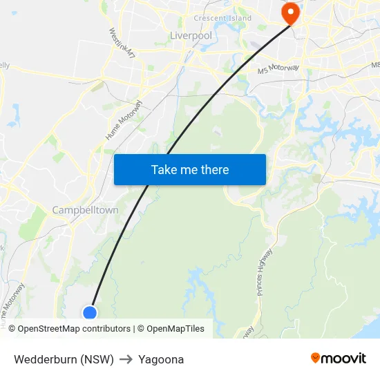 Wedderburn (NSW) to Yagoona map