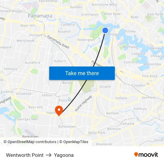 Wentworth Point to Yagoona map