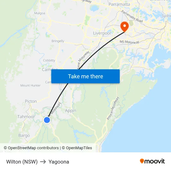 Wilton (NSW) to Yagoona map