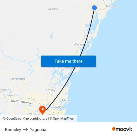 Barnsley to Yagoona map