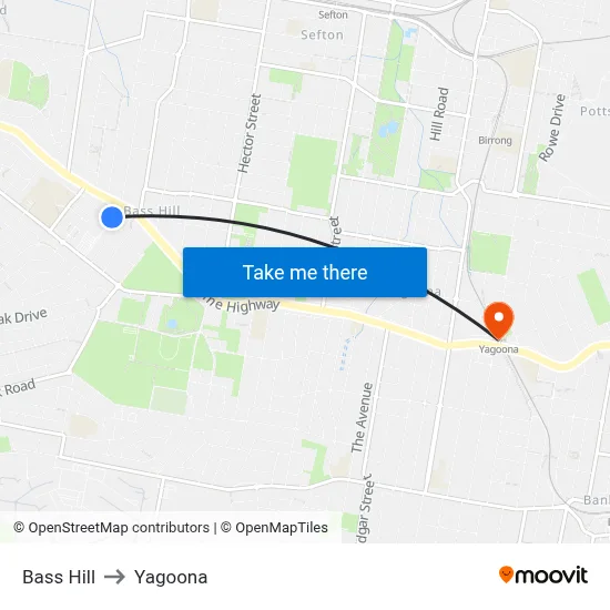 Bass Hill to Yagoona map